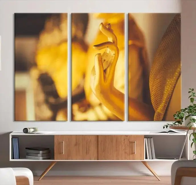 Gold Buddha Statue Hands Wall Art Canvas Print 