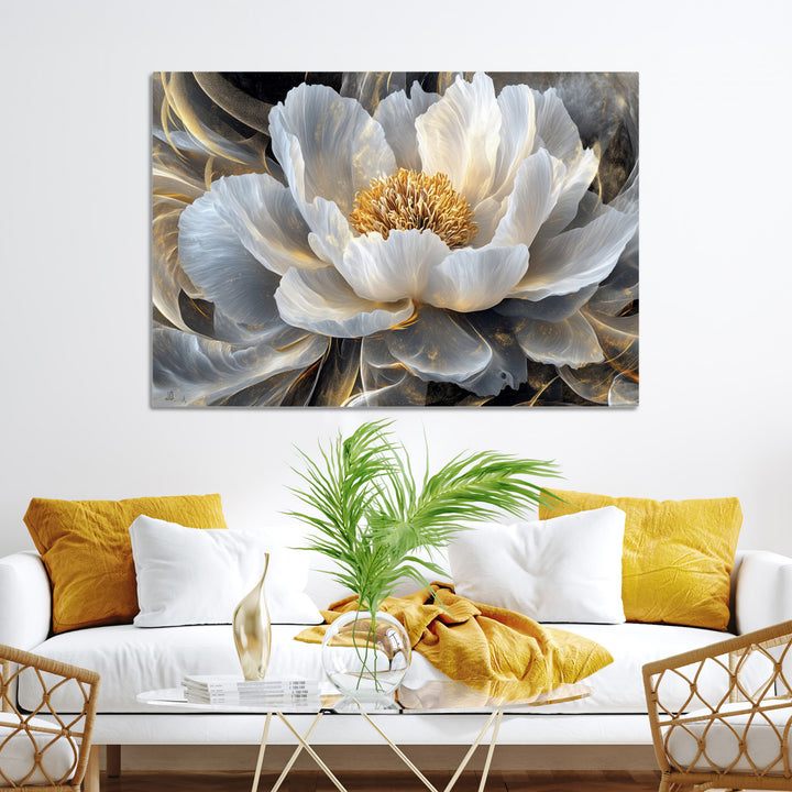 Gold Floral Wall Art Canvas Print, Framed Modern Flower Art Print, Golden Abstract Perfect for Vintage Decor