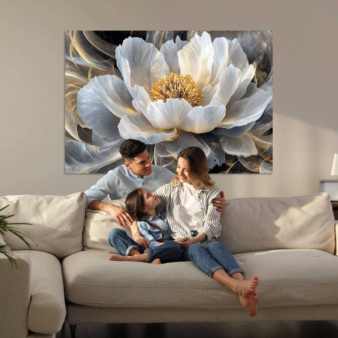 Gold Floral Wall Art Canvas Print, Framed Modern Flower Art Print, Golden Abstract Perfect for Vintage Decor