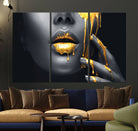Gold Glitter Lips Fashion Photography Wall Art Makeup Wall Art, Gold Glitter Lips Wall Art Canvas Print
