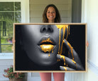 Gold Glitter Lips Fashion Photography Wall Art Makeup Wall Art, Gold Glitter Lips Wall Art Canvas Print