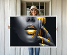 50358-MGV-CV-36X24-Gold Glitter Lips Fashion Photography Wall Art Makeup Wall Art, Gold Glitter Lips Wall Art Canvas Print