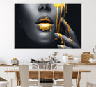 Gold Glitter Lips Fashion Photography Wall Art Makeup Wall Art, Gold Glitter Lips Wall Art Canvas Print