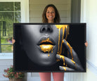 50358-MGV-CV-36X24-Gold Glitter Lips Fashion Photography Wall Art Makeup Wall Art, Gold Glitter Lips Wall Art Canvas Print
