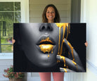 Gold Glitter Lips Fashion Photography Wall Art Makeup Wall Art, Gold Glitter Lips Wall Art Canvas Print