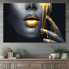 Gold Glitter Lips Fashion Photography Wall Art Makeup Wall Art, Gold Glitter Lips Wall Art Canvas Print