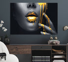 Gold Glitter Lips Fashion Photography Wall Art Makeup Wall Art, Gold Glitter Lips Wall Art Canvas Print