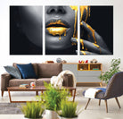 Gold Glitter Lips Fashion Photography Wall Art Makeup Wall Art, Gold Glitter Lips Wall Art Canvas Print
