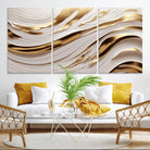 Gold and White Abstract Wave Canvas – Elegant Flowing Design with Luxurious Golden Accents – Contemporary Home Decor