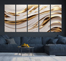 Gold and White Abstract Wave Canvas – Elegant Flowing Design with Luxurious Golden Accents – Contemporary Home Decor