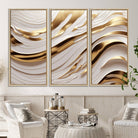 81197-MGV-CV-36X24-Gold and White Abstract Wave Canvas – Elegant Flowing Design with Luxurious Golden Accents – Contemporary Home Decor