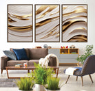 81197-MGV-CV-36X24-Gold and White Abstract Wave Canvas – Elegant Flowing Design with Luxurious Golden Accents – Contemporary Home Decor