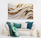 Gold and White Abstract Wave Canvas – Elegant Flowing Design with Luxurious Golden Accents – Contemporary Home Decor