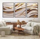 81197-MGV-FC-60X30-3P_Black-Gold and White Abstract Wave Canvas – Elegant Flowing Design with Luxurious Golden Accents – Contemporary Home Decor