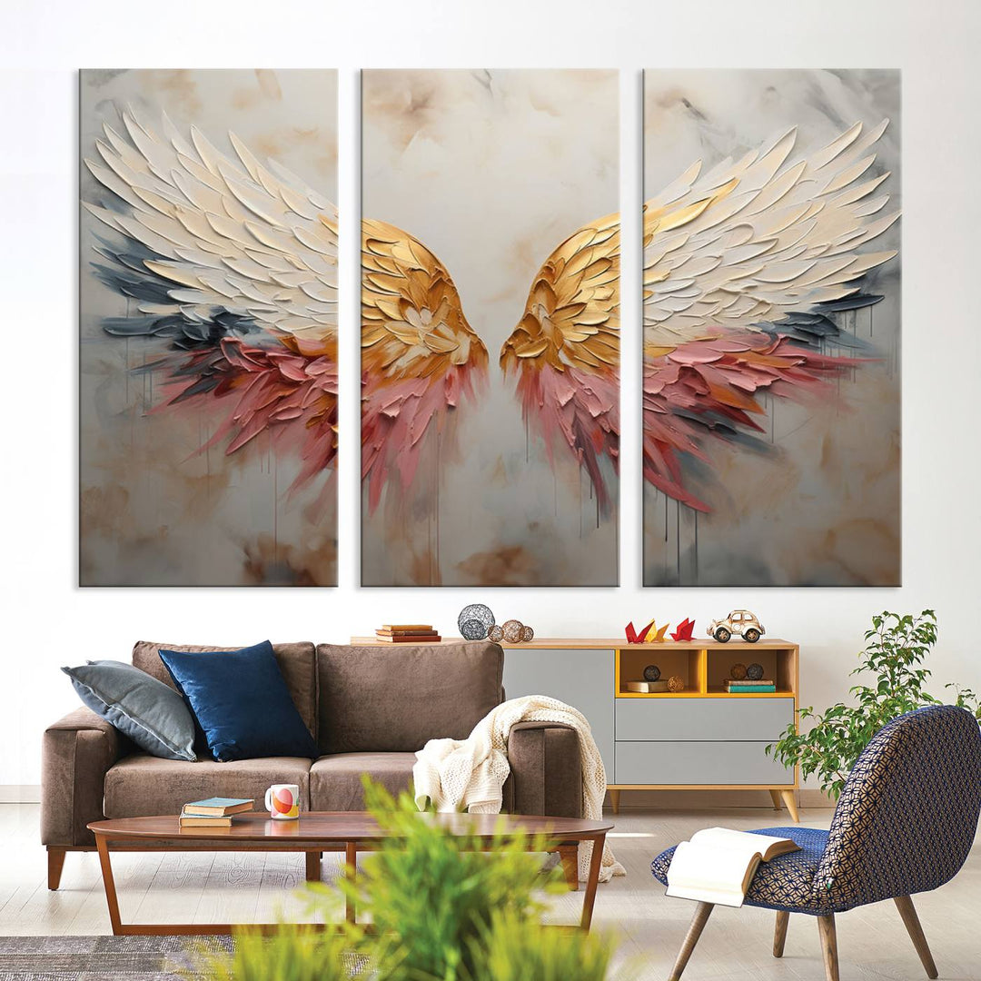 Golden Angel Wings Wall Art Canvas Print – Stunning Abstract Winged Art for Elegant Home Decor – Ready to Hang