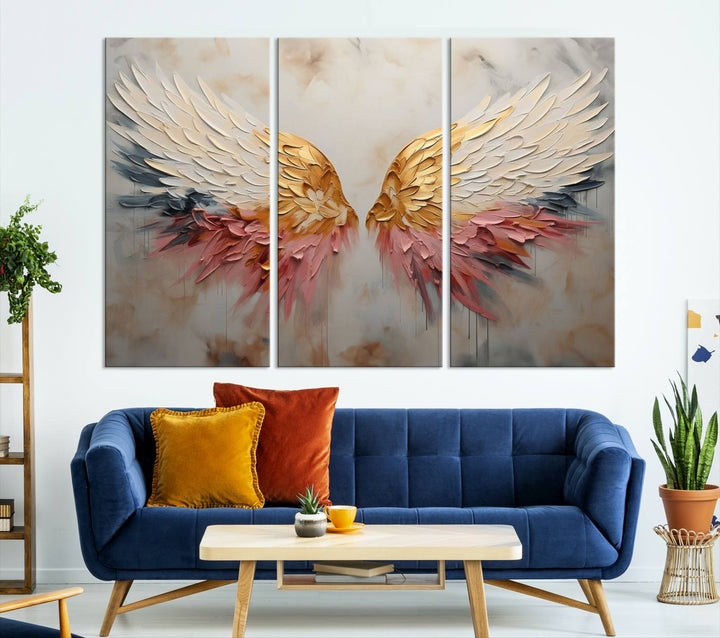 Golden Angel Wings Wall Art Canvas Print – Stunning Abstract Winged Art for Elegant Home Decor – Ready to Hang