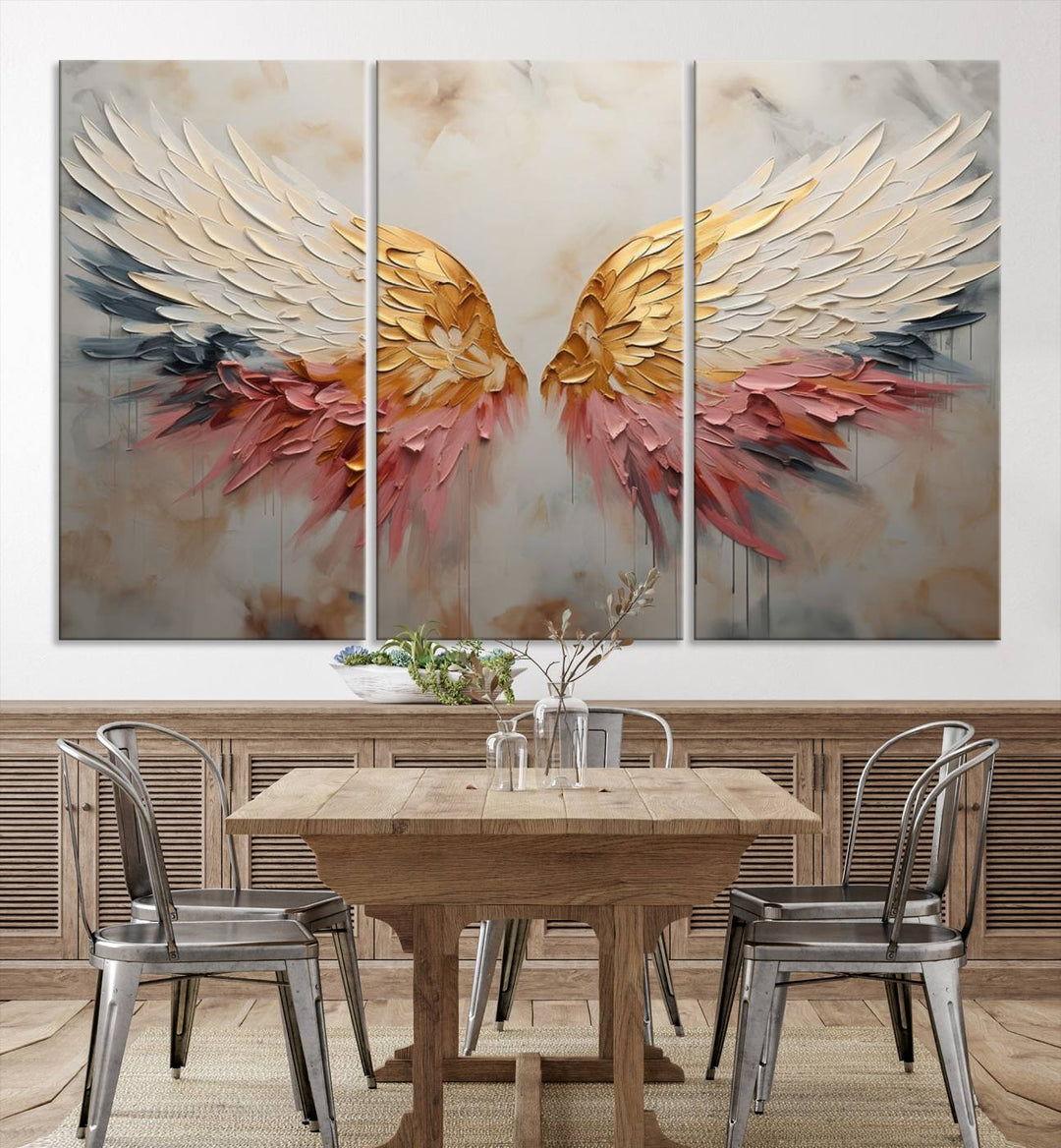 Golden Angel Wings Wall Art Canvas Print – Stunning Abstract Winged Art for Elegant Home Decor – Ready to Hang