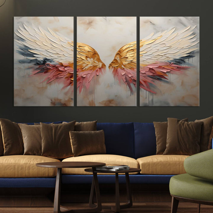 10697-MGV-CV-36X24-Golden Angel Wings Wall Art Canvas Print – Stunning Abstract Winged Art for Elegant Home Decor – Ready to Hang