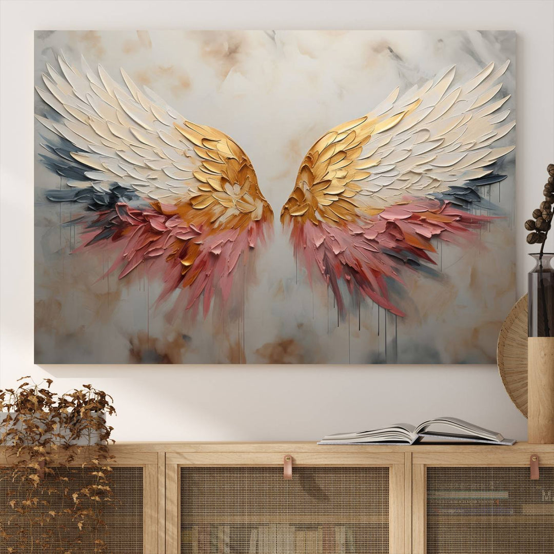 Golden Angel Wings Wall Art Canvas Print – Stunning Abstract Winged Art for Elegant Home Decor – Ready to Hang