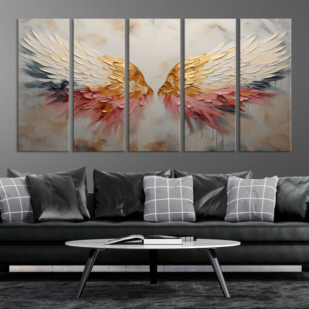 10697-MGV-CV-36X24-Golden Angel Wings Wall Art Canvas Print – Stunning Abstract Winged Art for Elegant Home Decor – Ready to Hang