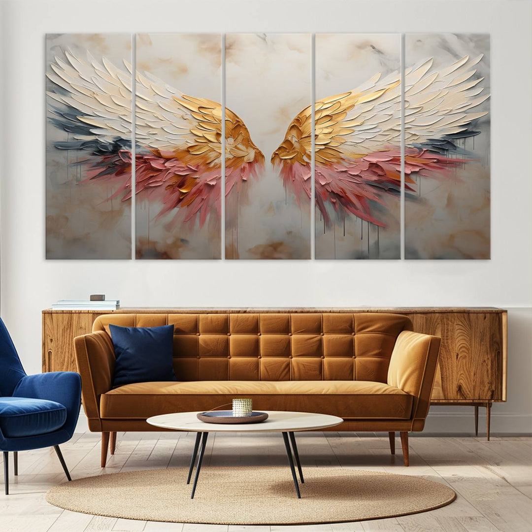 10697-MGV-CV-36X24-Golden Angel Wings Wall Art Canvas Print – Stunning Abstract Winged Art for Elegant Home Decor – Ready to Hang