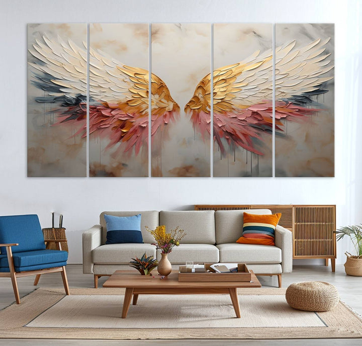 10697-MGV-CV-36X24-Golden Angel Wings Wall Art Canvas Print – Stunning Abstract Winged Art for Elegant Home Decor – Ready to Hang