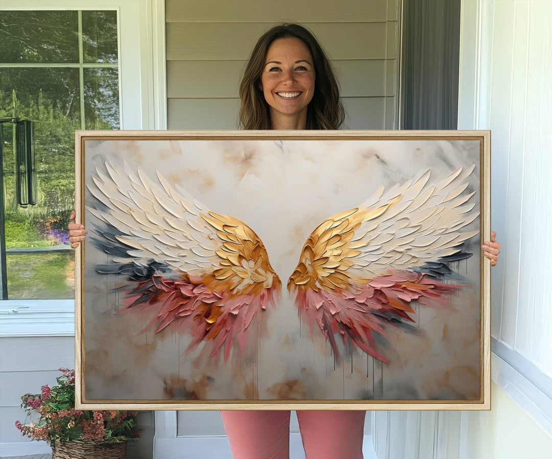 10697-MGV-CV-36X24-Golden Angel Wings Wall Art Canvas Print – Stunning Abstract Winged Art for Elegant Home Decor – Ready to Hang