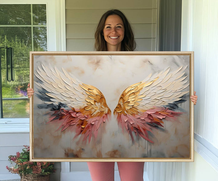 10697-MGV-CV-36X24-Golden Angel Wings Wall Art Canvas Print – Stunning Abstract Winged Art for Elegant Home Decor – Ready to Hang
