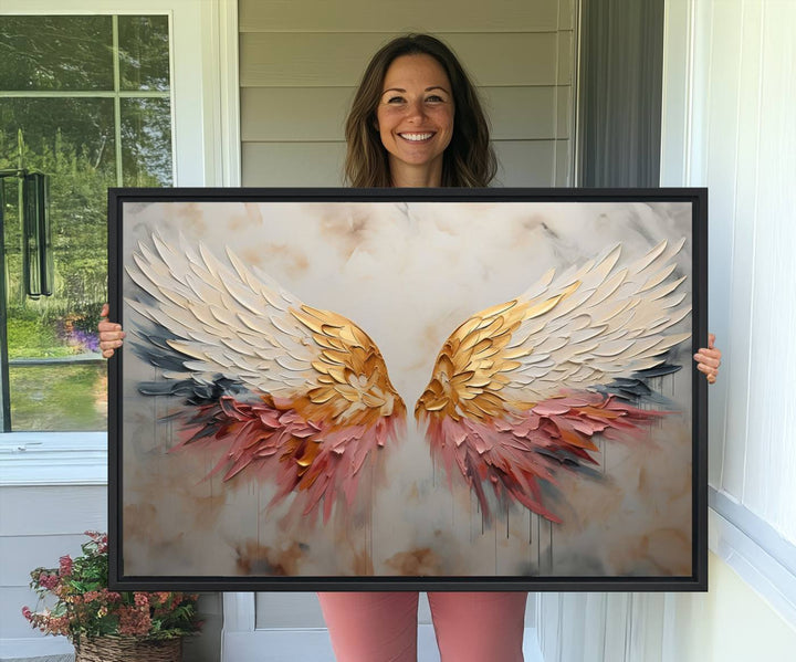 10697-MGV-CV-36X24-Golden Angel Wings Wall Art Canvas Print – Stunning Abstract Winged Art for Elegant Home Decor – Ready to Hang