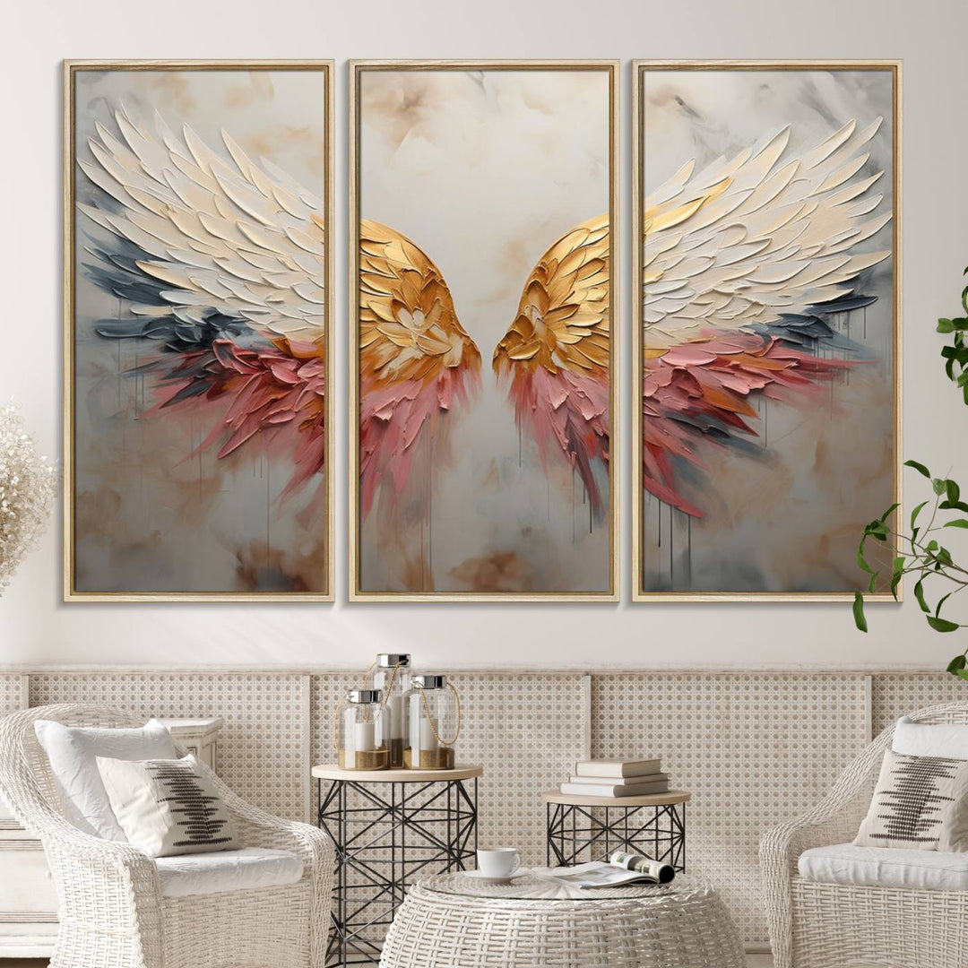 10697-MGV-CV-36X24-Golden Angel Wings Wall Art Canvas Print – Stunning Abstract Winged Art for Elegant Home Decor – Ready to Hang
