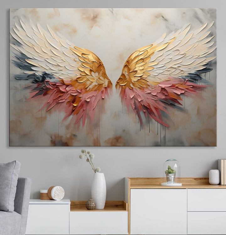 Golden Angel Wings Wall Art Canvas Print – Stunning Abstract Winged Art for Elegant Home Decor – Ready to Hang