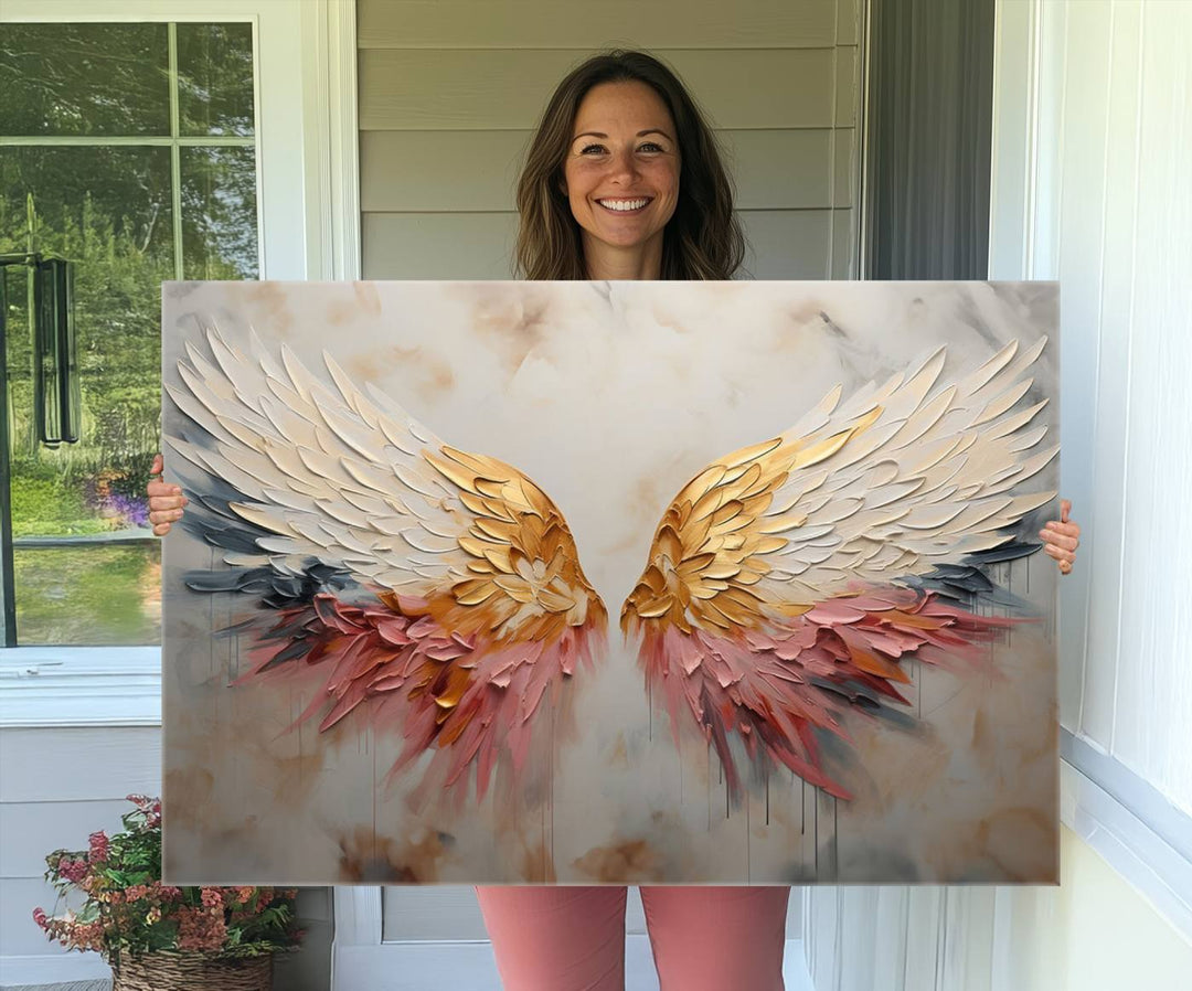Golden Angel Wings Wall Art Canvas Print – Stunning Abstract Winged Art for Elegant Home Decor – Ready to Hang