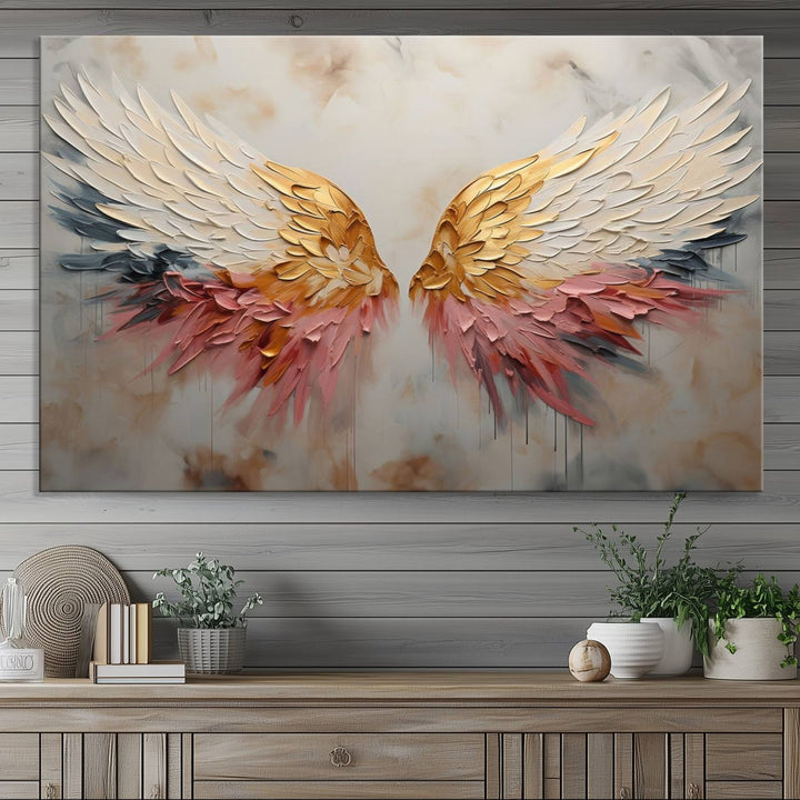 Golden Angel Wings Wall Art Canvas Print – Stunning Abstract Winged Art for Elegant Home Decor – Ready to Hang