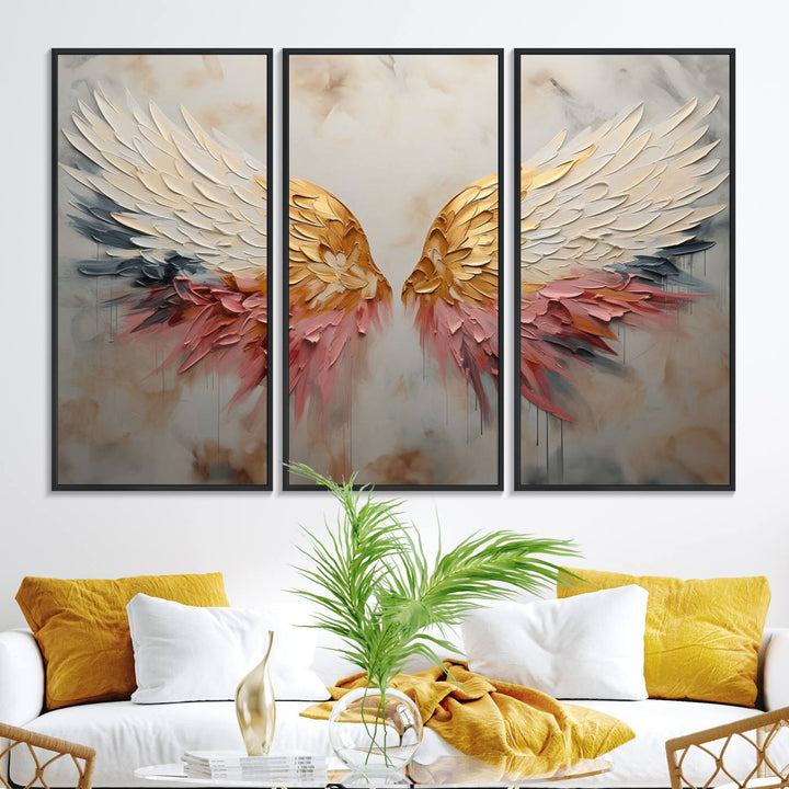 10697-MGV-FC-48X32-3P_Black-Golden Angel Wings Wall Art Canvas Print – Stunning Abstract Winged Art for Elegant Home Decor – Ready to Hang