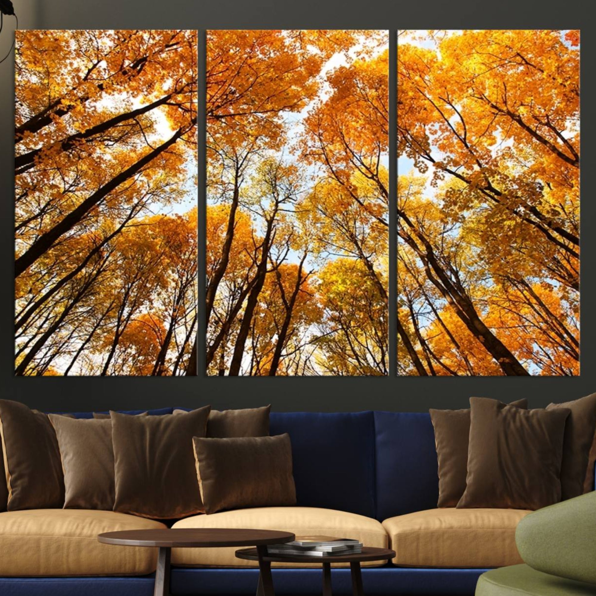 -Golden Autumn Forest Wall Art Print - Vibrant Tree Canopy with Warm Yellow and Orange Foliage, Ready