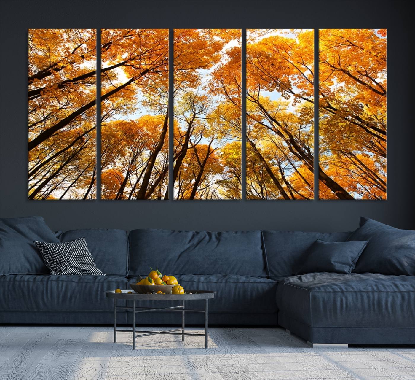 62292-MGV-CV-36X24-Golden Autumn Forest Wall Art Canvas Print – Framed Vibrant Tree Canopy with Warm Fall Foliage Artwork for Home, Office