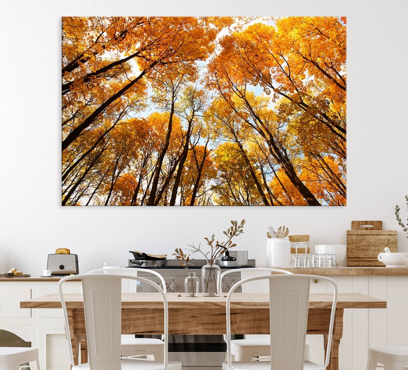 62292-MGV-CV-36X24-Golden Autumn Forest Wall Art Canvas Print – Framed Vibrant Tree Canopy with Warm Fall Foliage Artwork for Home, Office