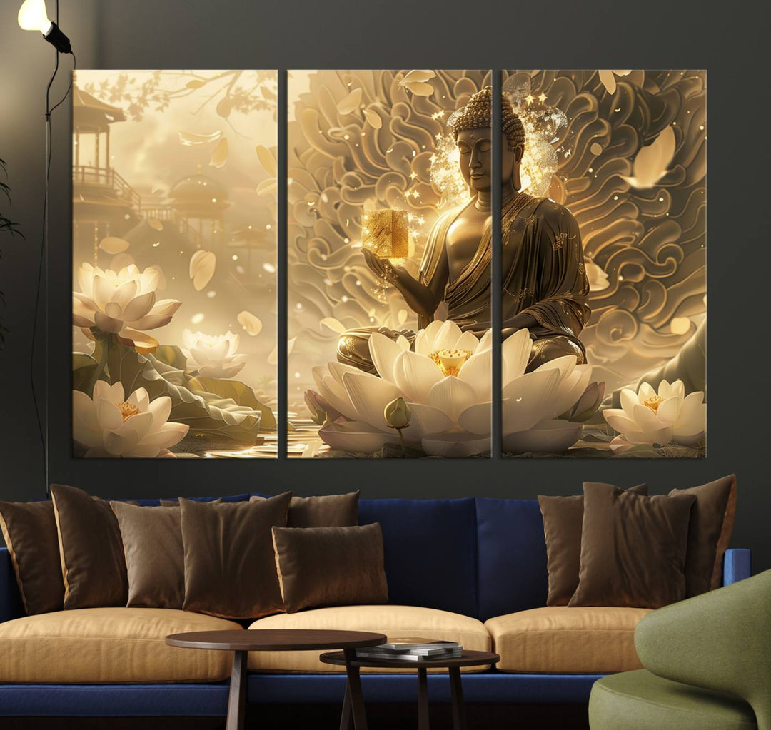 Golden Buddha Wall Art | Yoga Room Decor and Meditation Room Wall Art | Framed and Ready to Hang