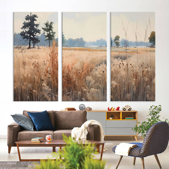 Golden Fields Canvas Wall Art Print – Serene Landscape of Nature’s Tranquility in Minimalist Modern Decor