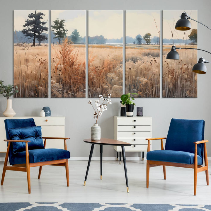 Golden Fields Canvas Wall Art Print – Serene Landscape of Nature’s Tranquility in Minimalist Modern Decor