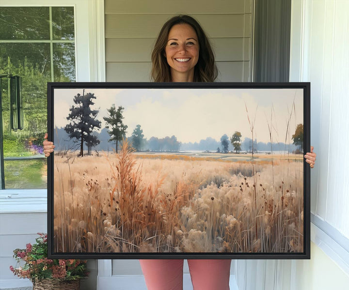 98822-MGV-CV-36X24-Golden Fields Canvas Wall Art Print – Serene Landscape of Nature’s Tranquility in Minimalist Modern Decor