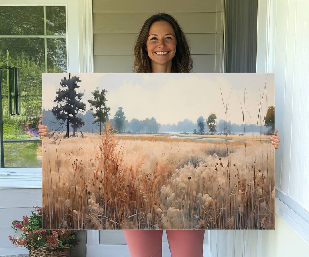 Golden Fields Canvas Wall Art Print – Serene Landscape of Nature’s Tranquility in Minimalist Modern Decor