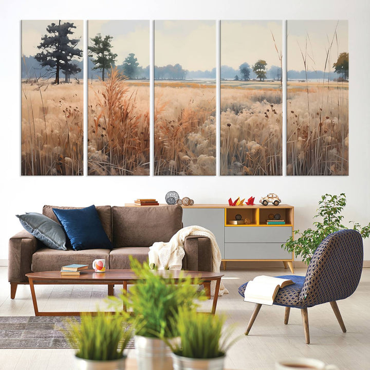Golden Fields Canvas Wall Art Print – Serene Landscape of Nature’s Tranquility in Minimalist Modern Decor
