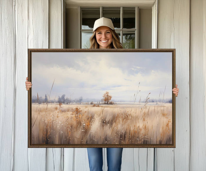 58162-MGV-CV-36X24-Golden Fields Wall Art Print Canvas – Serene Landscape of Nature’s Tranquility in Minimalist for Farmhouse Decor