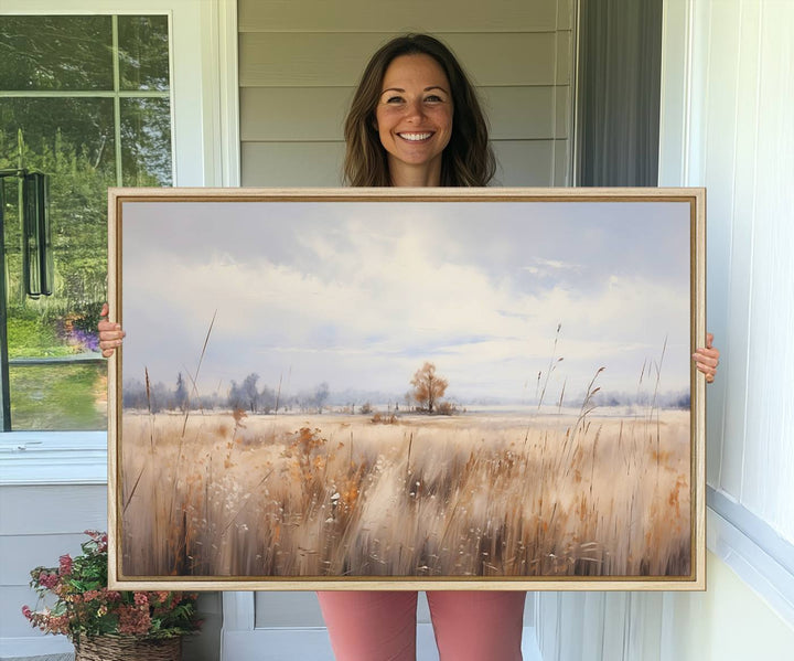 58162-MGV-CV-36X24-Golden Fields Wall Art Print Canvas – Serene Landscape of Nature’s Tranquility in Minimalist for Farmhouse Decor