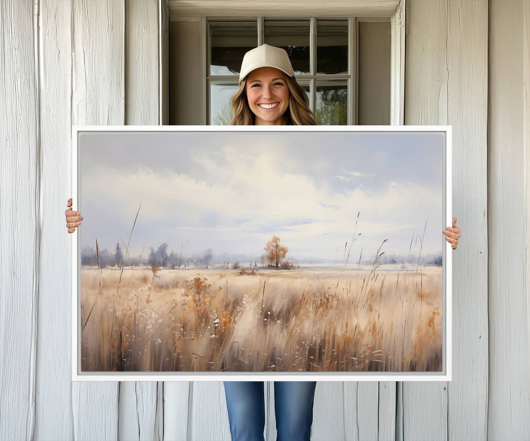 58162-MGV-CV-36X24-Golden Fields Wall Art Print Canvas – Serene Landscape of Nature’s Tranquility in Minimalist for Farmhouse Decor