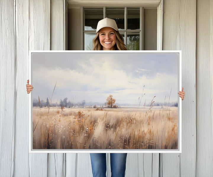58162-MGV-CV-36X24-Golden Fields Wall Art Print Canvas – Serene Landscape of Nature’s Tranquility in Minimalist for Farmhouse Decor
