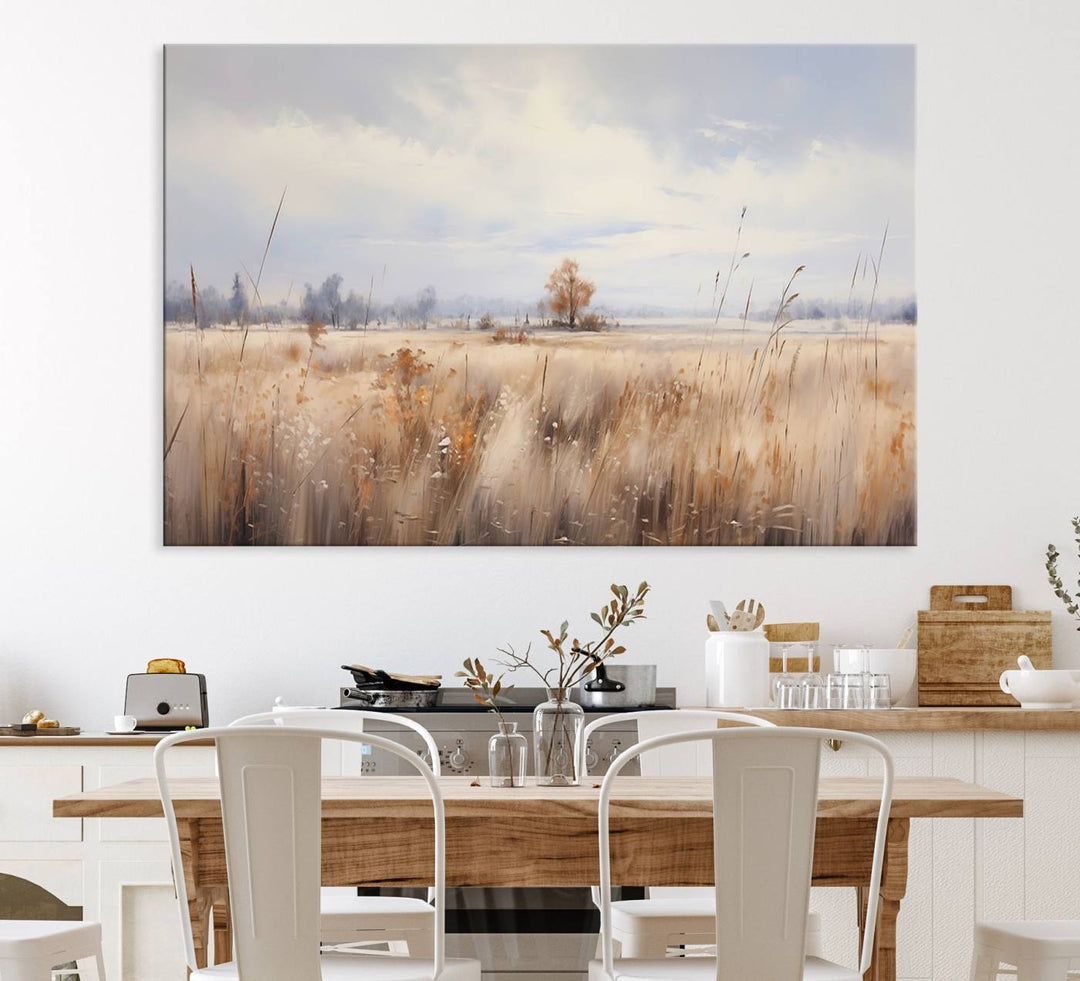 Golden Fields Wall Art Print Canvas – Serene Landscape of Nature’s Tranquility in Minimalist for Farmhouse Decor