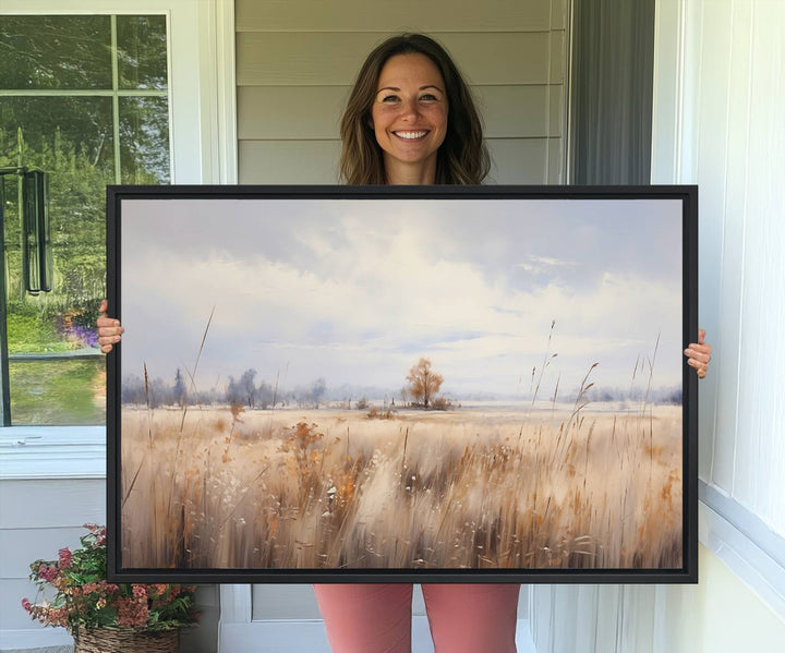 58162-MGV-CV-36X24-Golden Fields Wall Art Print Canvas – Serene Landscape of Nature’s Tranquility in Minimalist for Farmhouse Decor