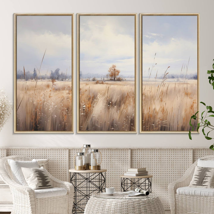 58162-MGV-CV-36X24-Golden Fields Wall Art Print Canvas – Serene Landscape of Nature’s Tranquility in Minimalist for Farmhouse Decor